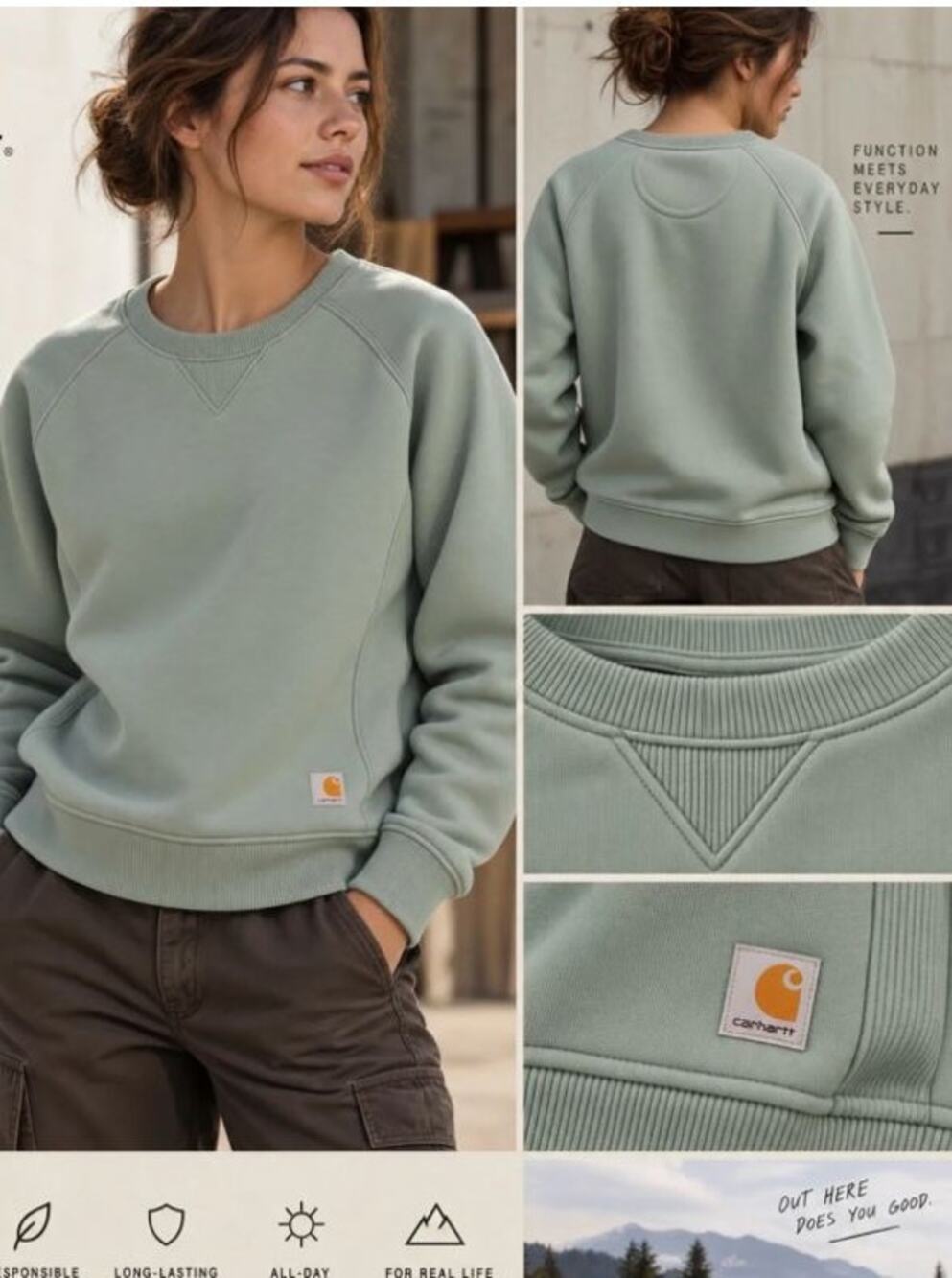 Carhartt Relaxed Midweight Crewneck Block Logo Sleeve Graphic Sweatshirt Sage